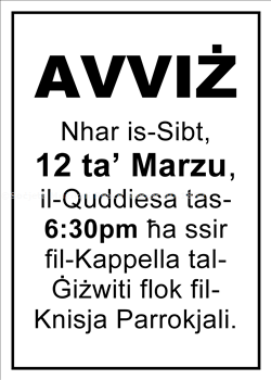 VIA CRUCIS - Avviż ta' tibdil fil-ħinijiet tal-Quddiesa