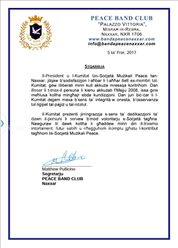 Stqarrija mill-Kumitat tas-Soċjeta' Mużikali Peace