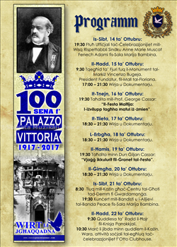 Programm taċ-Ċelebrazzjonijiet tal-100 sena f'PALAZZO VITTORIA 1917 - 2017